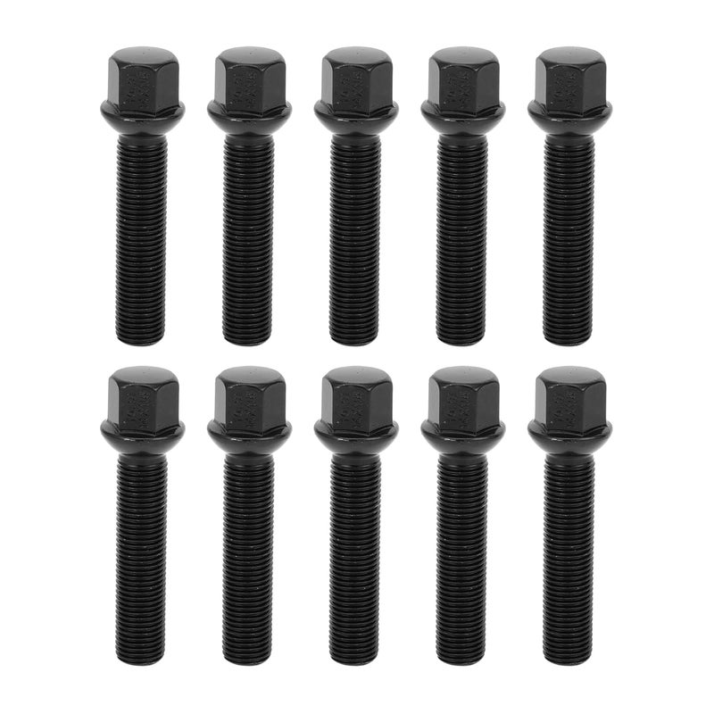 TUCKBOLD M14x1.5mm Ball Seat Wheel Lug Bolt for Volkswagen 19mm Hex 60mm Shank Length Sturdy | Extended Bolts Black 10 Pcs - Image 1